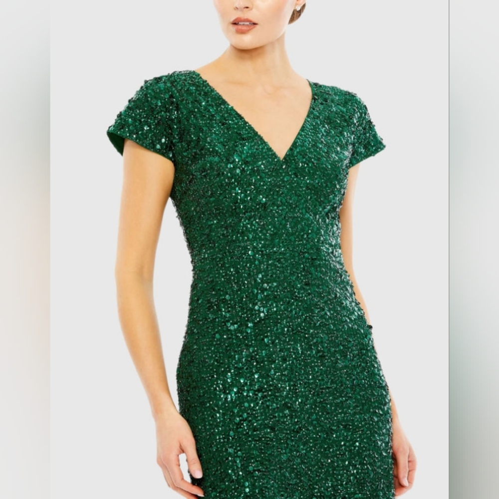 Mac DuggalSequined Short Sleeve Wrap Over Cocktail Dress - Picture 3 of 6